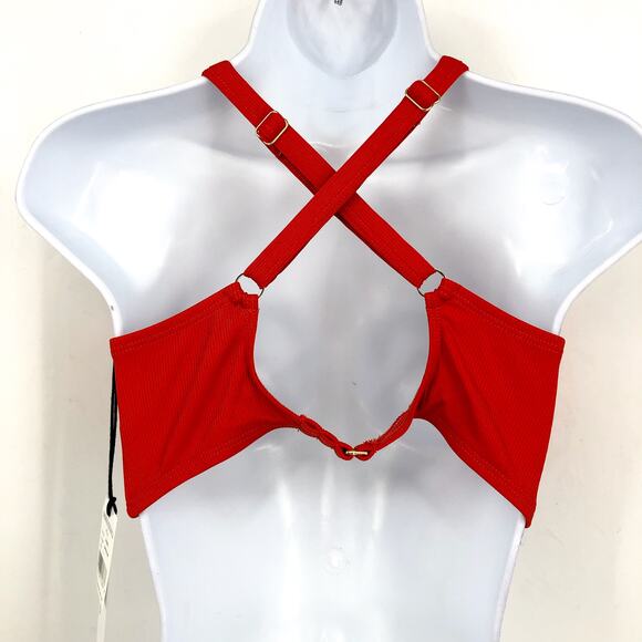 ROBIN PICCON Women's Amy Halter Swim Top Large Red Rhubarb Cross Back NWT - Picture 6 of 13